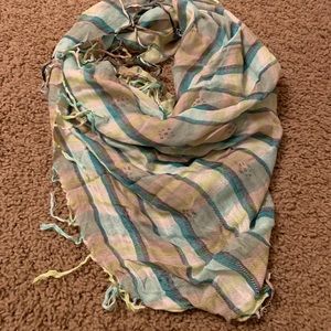 Green and blue plaid square scarf